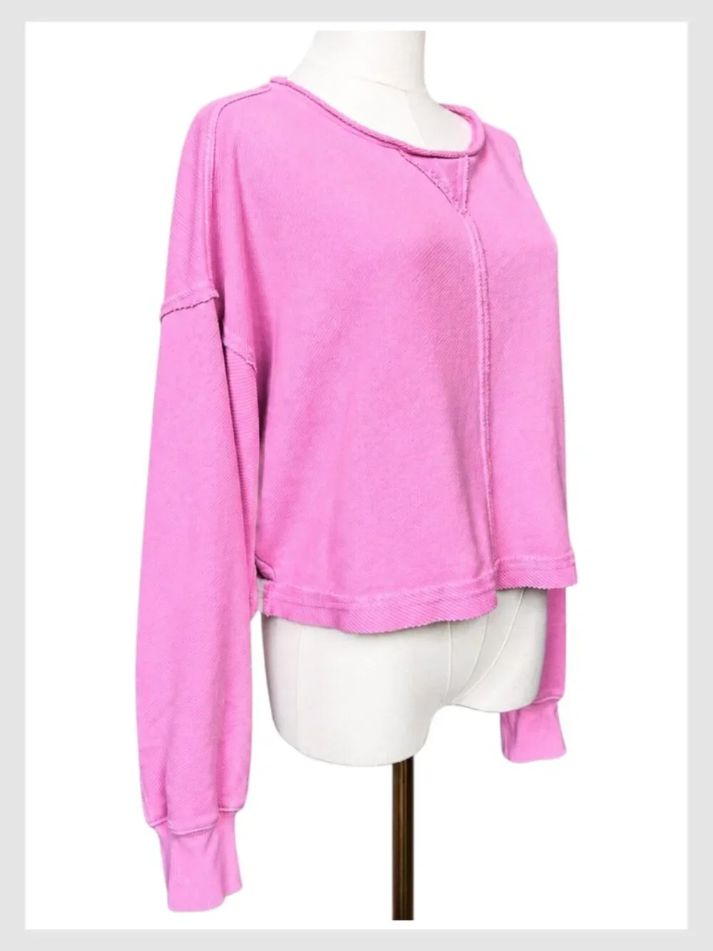 Aerie Beach Party Cropped Sweatshirt Pink Oversized Waffle Knit M